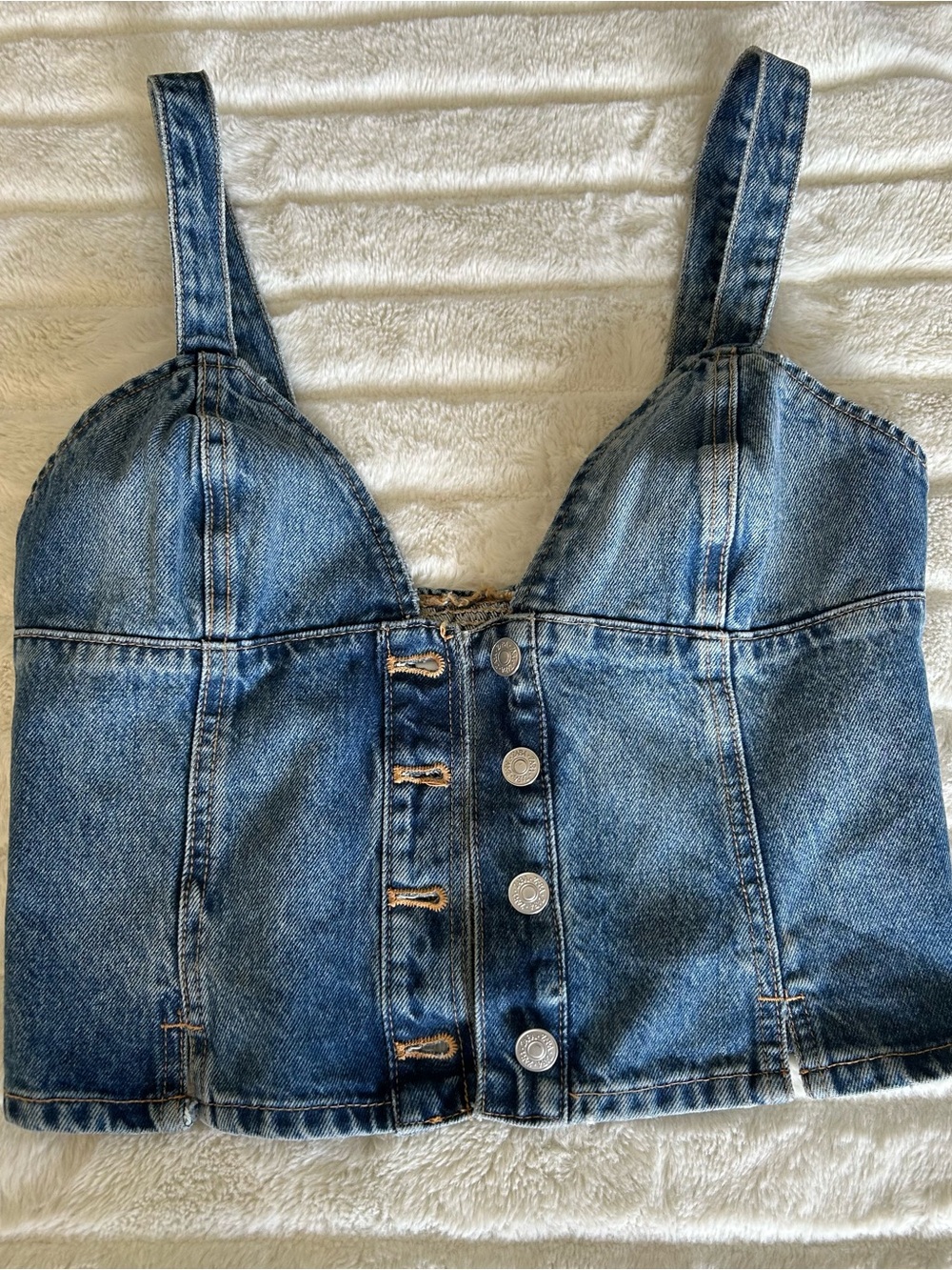 ZARA Denim Button-Front Crop Top - Blue